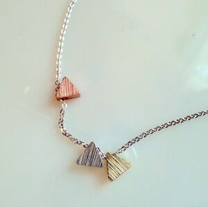 Brand new triple triangle necklace in gold, rose gold, and silver